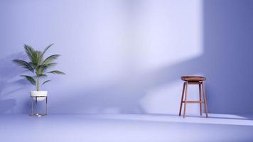 Conception de podium minimale de rendu 3d pour la présentation de la maquette avec la lumière du soleil tombant de la fenêtre avec des meubles et des plantes photo