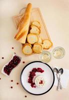 camembert au four avec canneberges et pain grillé. vue de dessus photo