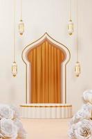 Image de rendu 3d du thème du ramadan et de l'eid fitr adha mubarak avec des objets de décoration islamiques photo