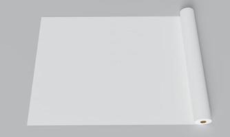 rouleau de papier blanc déplié avec espace de copie vierge vide sur fond gris. concept d'objet et d'industrie. rendu 3d photo