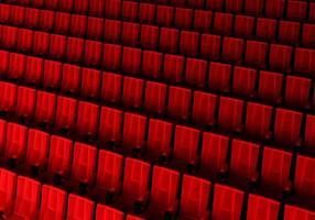 rangées de sièges en velours rouge regardant des films au cinéma avec fond de bannière d'espace de copie. concept de divertissement et de théâtre. rendu 3d photo