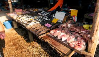 marché aux poissons à krabi, fruits de mer crus dans un marché près de la mer tropicale photo