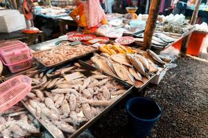 marché aux poissons à krabi, fruits de mer crus dans un marché près de la mer tropicale photo