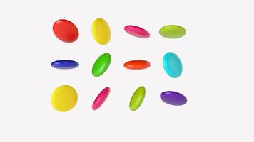 bonbons enrobés de chocolat coloré isolés sur fond blanc fond festif avec des boules brillantes colorées. parfait pour les cartes, brochures, couvertures, dépliants, bannières, affiches illustration 3d
