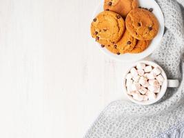 biscuits aux pépites de chocolat avec cacao, guimauve. photo