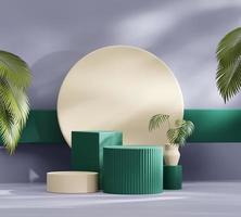 podium de plate-forme moderne minimal abstrait avec présentation de produits végétaux et rendu 3d de fond de vitrine