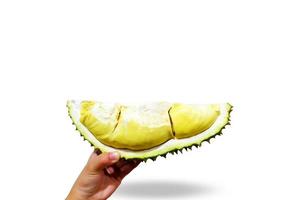 gros plan durian monthong dans ma main. photo