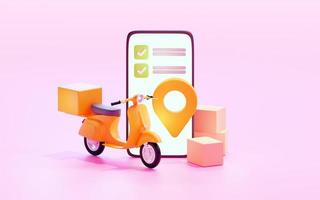 concept de livraison mobile avec scooter jaune. rendu 3D photo