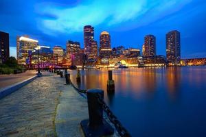 Boston sunset skyline at fan pier massachusetts