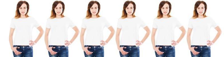 femme en t-shirt blanc isolée, t-shirt de nombreuses femmes photo