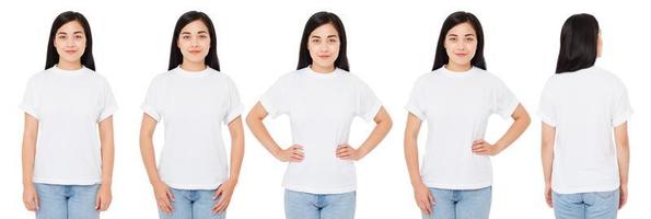 plusieurs femmes asiatiques, coréennes en t-shirt blanc isolées, t-shirt fille chinoise, vues avant arrière photo