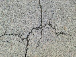 surfaces asphaltées des rues et des routes endommagées avec des fissures en gros plan. photo