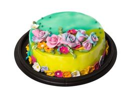 décorations de gâteau à la confiture de citron et à la confiture de pomme verte avec des fruits glacés colorés photo