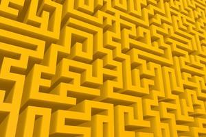 fond 3d labyrinthe jaune. motif tridimensionnel de labyrinthe sans fin isométrique photo