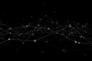 particules brillantes numériques abstraites et lignes connectées illustration 3d sur fond noir photo