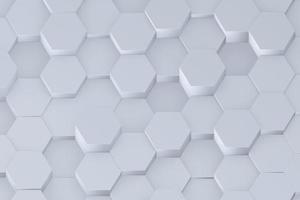 fond abstrait hexagone isométrique blanc. forme en nid d'abeille se déplaçant de manière aléatoire vers le bas rendu 3d photo