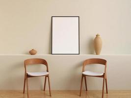 affiche noire verticale moderne et minimaliste ou maquette de cadre photo sur le mur du salon. rendu 3d.