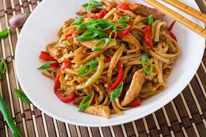 nouilles udon au poulet et poivrons - cuisine japonaise photo