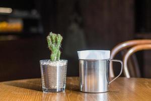 photo en gros plan de plantes grasses debout sur la table du café, décorations intérieures avec plantes