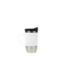 bouteille thermos isolé sur fond blanc. contenant de bouteille réutilisable de café ou de thé. gobelet de voyage thermos. récipient isotherme pour boisson. thermos de sport en acier inoxydable. Zero gaspillage. photo