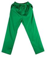 uniforme de gommage vert isolé sur fond blanc avec espace de copie. pantalon vert pour vétérinaire, médecin ou infirmière photo