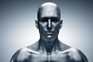 visage d'homme humain générique, vue de face. futuriste photo