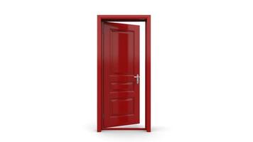 illustration créative porte rouge de porte ouverte et fermée, porte d'entrée réaliste isolée sur fond 3d photo