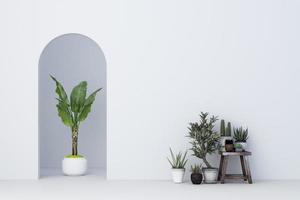 arche blanche minimaliste avec de nombreuses plantes décorées. rendu 3d photo