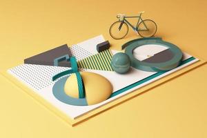 forme géométrique du concept de sport cycliste dans les tons orange et pastel. rendu 3d photo