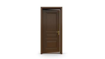 illustration créative de porte classique en bois de porte ouverte et fermée, porte d'entrée réaliste isolée sur fond 3d photo
