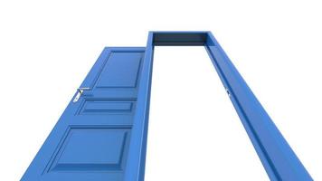 Ensemble de différentes portes bleues rendu 3d illustration isolé sur fond blanc photo