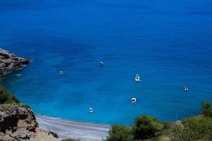 belle plage avec de l'eau très propre et azur sur la mer méditerranée sur l'île d'ibiza, espagne photo