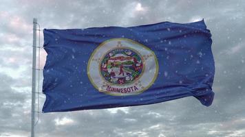 drapeau d'hiver du minnesota avec fond de flocons de neige. les États-Unis d'Amérique. rendu 3d photo