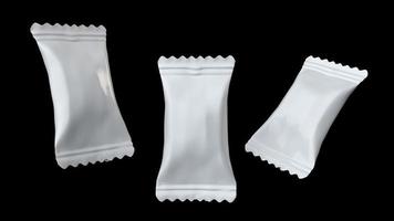 emballage d'emballage de bonbons volants emballage en polyéthylène blanc, illustration 3d de snack-bar photo
