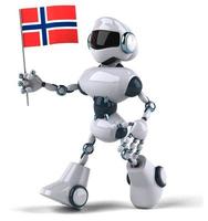 3d illustration de robot avec le drapeau de la norvège à la main