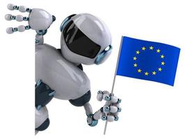Illustration 3d du robot avec le drapeau de l'euro dans sa main photo