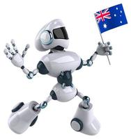 3d illustration de robot avec drapeau australien à la main