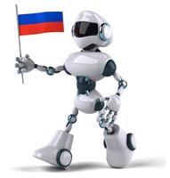 Illustration 3d du robot avec le drapeau russe dans sa main photo