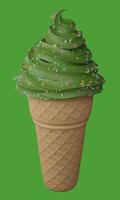 Cornet de crème glacée au thé vert matcha isolé, rendu 3d photo