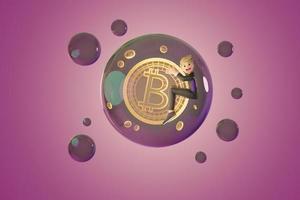 hommes tenant des pièces de monnaie crypto dans une bulle. illustration de rendu 3d photo