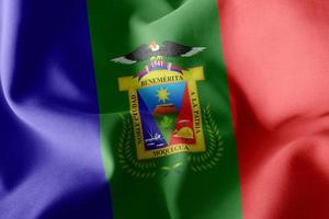 Le drapeau d'illustration 3d de moquegua est une région du pérou. agitant sur photo
