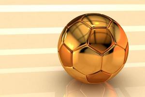 illustration 3d avec un ballon de football en or sur fond jaune beige photo