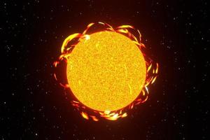 soleil éruption solaire dans l'espace arrière-plan rendu 3d photo