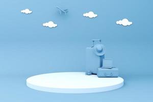 illustration de rendu 3d podium sur fond bleu. photo