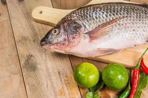 poisson cru frais sur le bois photo