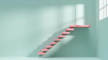 escalier pastel rose dans le bâtiment. éclairage des vitres latérales. fond de chambre pastel vert. photo