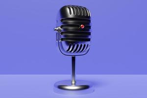 microphone, modèle sur fond violet, illustration 3d réaliste. prix de musique, karaoké, équipement de sonorisation de studio de radio et d'enregistrement photo