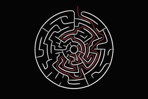3d illustration d'un couloir circulaire noir - puzzle. Labyrinthe 3d avec murs volumétriques. évasion de donjon ou conception de niveau de puzzle. photo