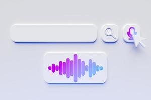 illustration 3d, conception d'éléments de barre de recherche. barre de recherche avec loupe et icône de microphone pour la recherche audio. interface utilisateur de recherche de modèles. photo