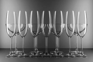 Illustration 3d de verres à champagne, vin. verres à vin pour l'alcool sur fond gris photo